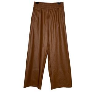 OFFLINE By Aerie Real Luxe Faux Leather Pants Wide Leg Brown Size M